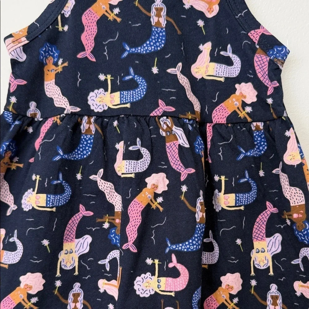 Mermaid Print Kids Dress - Navy and Pink